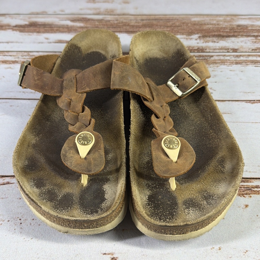 Birkenstock Gizeh Tobacco Oiled Leather Thong Sandals Women's Size 41 US 10 Used